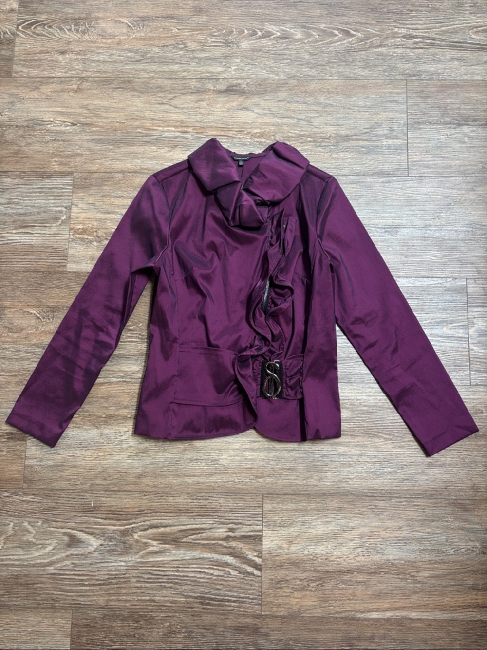 Samuel Dong Purple Metallic Jacket Zip Front and Belted Women's Size Large NWT